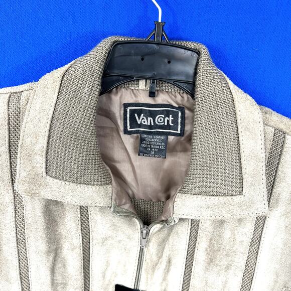 VINTAGE•NWT |•VAN CORT•| Retro Suede + Knit Collared Tan Jacket Size M - Picture 3 of 11